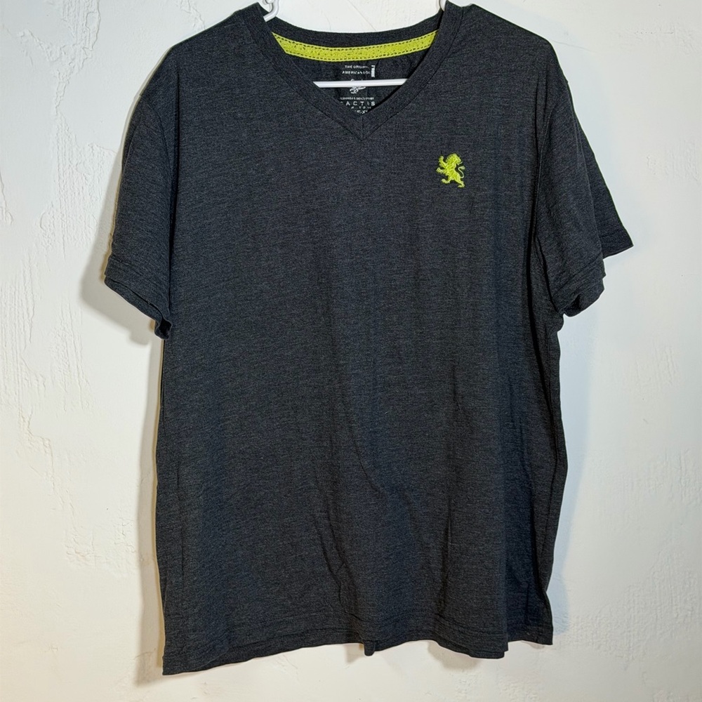 Cactus New York Dark Gray V-Neck Tee with Neon Green Emblem - stylish